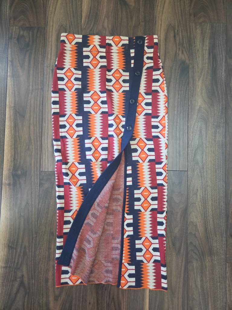 Diyanu Medium African Tribal Geometric Patterned Button-Up Skirt Front Slit — image 3 of 6